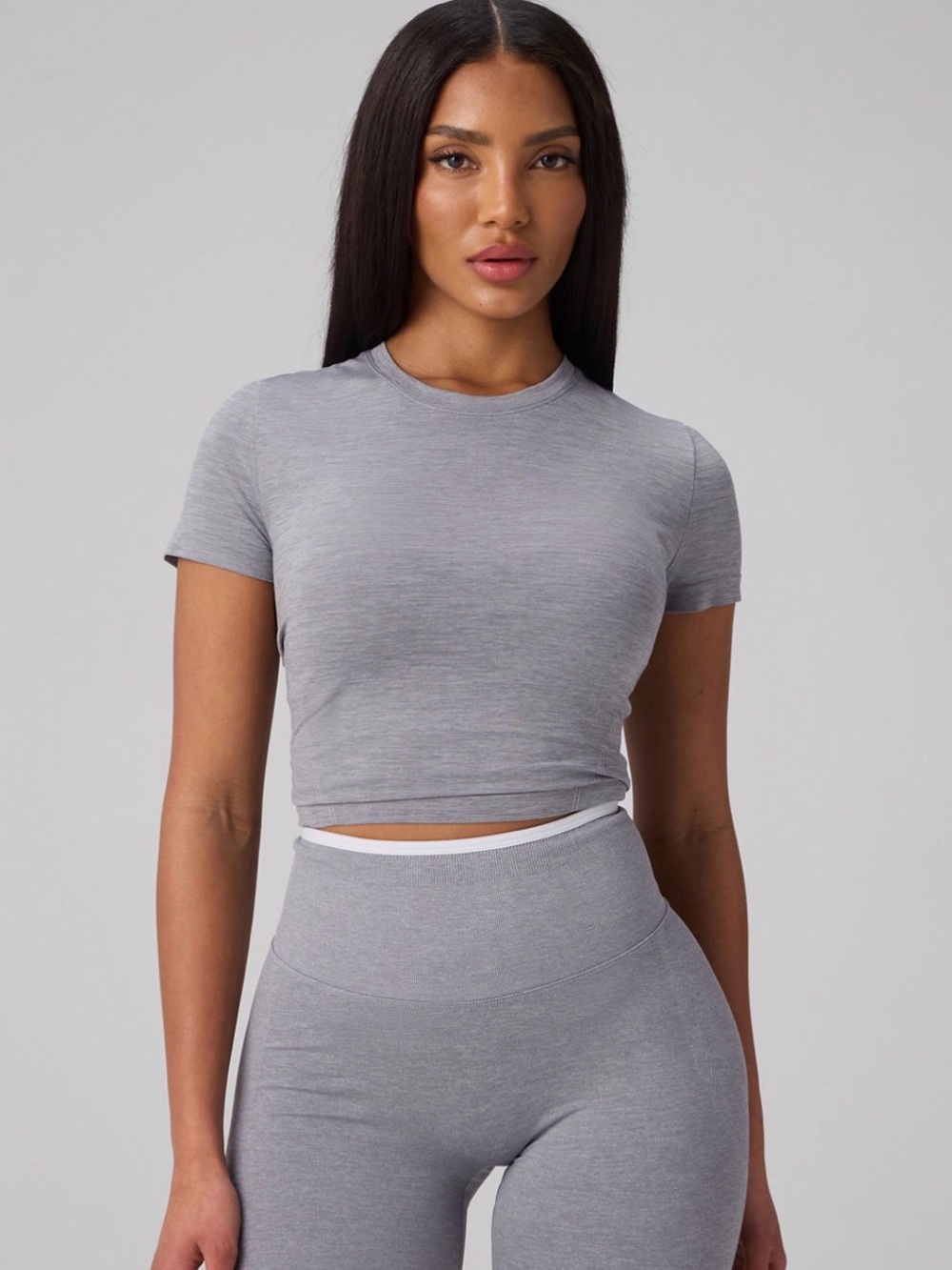 Fabletics Women's Short Sleeve Crewneck Crop Top - Gray